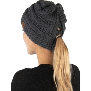image:imageFunky Junque Ponytail Beanie for Women  Criss Cross High Pony Tail Womens Winter Hat Warm Cute Knit Ponyback Beanies1  Charcoal
