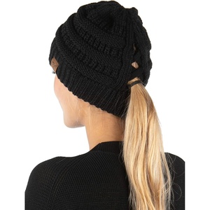 image:imageFunky Junque Ponytail Beanie for Women  Criss Cross High Pony Tail Womens Winter Hat Warm Cute Knit Ponyback BeaniesBlack