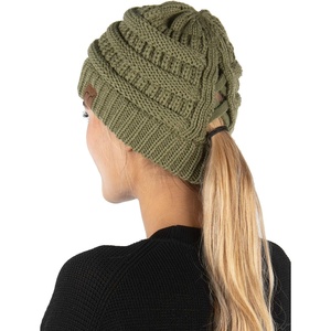image:imageFunky Junque Ponytail Beanie for Women  Criss Cross High Pony Tail Womens Winter Hat Warm Cute Knit Ponyback BeaniesOlive
