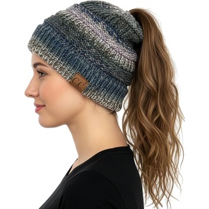 image:imageFunky Junque Ponytail Beanie for Women  Winter Hat Soft Stretch Cable Knit High Pony Tail Womens Running HatsA Galaxy Mix  Smoke Grey