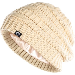 image:imageFunky Junque Satin Lined Beanie  Womens Slouchy Cable Knit Winter Hat Silky Interior Skull Cap Oversized Warm BeaniesBeige