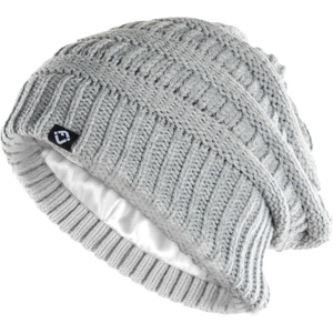 image:imageFunky Junque Satin Lined Beanie  Womens Slouchy Cable Knit Winter Hat Silky Interior Skull Cap Oversized Warm BeaniesLight Grey