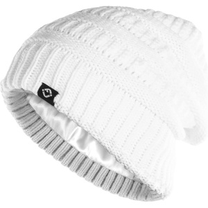 image:imageFunky Junque Satin Lined Beanie  Womens Slouchy Cable Knit Winter Hat Silky Interior Skull Cap Oversized Warm BeaniesWhite