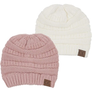 image:imageFunky Junque Skull Cap Beanie for Women  Womens Winter Hat Knit Slouch Style Warm Soft Unisex Cold Weather Mens Beanies2 Pack  Ivory  Indi Pink