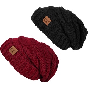 image:imageFunky Junque Slouchy Beanie for Women Winter Hat Warm Slouch Oversized Soft Chunky Cable Knit Beanies for Cold Weather2 Pack  Black  Burgundy