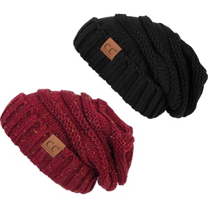 image:imageFunky Junque Slouchy Beanie for Women Winter Hat Warm Slouch Oversized Soft Chunky Cable Knit Beanies for Cold Weather2 Pack  Black  Confetti Burgundy