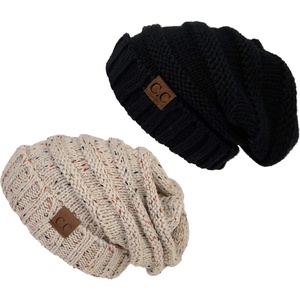 image:imageFunky Junque Slouchy Beanie for Women Winter Hat Warm Slouch Oversized Soft Chunky Cable Knit Beanies for Cold Weather2 Pack  Black  Confetti Oatmeal