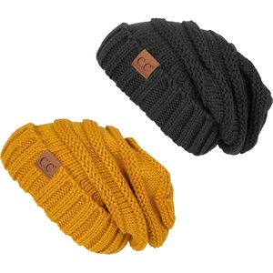image:imageFunky Junque Slouchy Beanie for Women Winter Hat Warm Slouch Oversized Soft Chunky Cable Knit Beanies for Cold Weather2 Pack  Melange Grey  Mustard