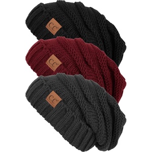 image:imageFunky Junque Slouchy Beanie for Women Winter Hat Warm Slouch Oversized Soft Chunky Cable Knit Beanies for Cold Weather3 Pack  Black  Burgundy  Melange Grey