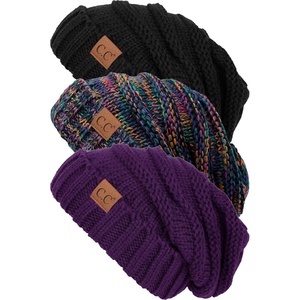 image:imageFunky Junque Slouchy Beanie for Women Winter Hat Warm Slouch Oversized Soft Chunky Cable Knit Beanies for Cold Weather3 Pack  Black  Purple  Kaleidoscope