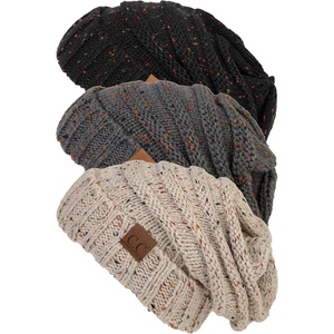 image:imageFunky Junque Slouchy Beanie for Women Winter Hat Warm Slouch Oversized Soft Chunky Cable Knit Beanies for Cold Weather3 Pack  Black Confetti  Melange Grey Confetti  Oatmeal Confetti