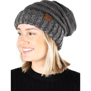 image:imageFunky Junque Slouchy Beanie for Women Winter Hat Warm Slouch Oversized Soft Chunky Cable Knit Beanies for Cold WeatherA Graphite Grey Tricolor Mix