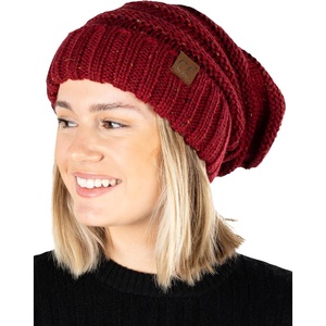 image:imageFunky Junque Slouchy Beanie for Women Winter Hat Warm Slouch Oversized Soft Chunky Cable Knit Beanies for Cold WeatherConfetti Burgundy Design