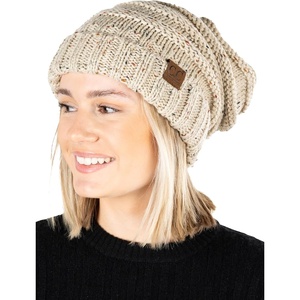 image:imageFunky Junque Slouchy Beanie for Women Winter Hat Warm Slouch Oversized Soft Chunky Cable Knit Beanies for Cold WeatherConfetti Oatmeal  Dark