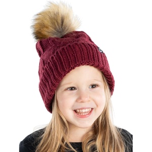 image:imageFunky Junque Toddler Girl Winter Hat Beanie with Faux Fur Pom Pom Warm Cable Knit Fleece Lined Cap Ages 25Burgundy