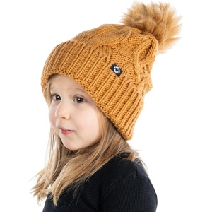 image:imageFunky Junque Toddler Girl Winter Hat Beanie with Faux Fur Pom Pom Warm Cable Knit Fleece Lined Cap Ages 25Tan