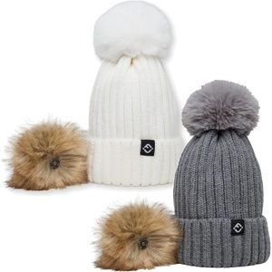 image:imageFunky Junque Toddler Winter Hat with Detachable Pom Poms Warm Knitted Beanie Cap Stretchy Fit for Girls and Boys Ages 162 Pack  Ivory  Charcoal