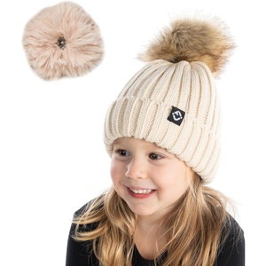 image:imageFunky Junque Toddler Winter Hat with Detachable Pom Poms Warm Knitted Beanie Cap Stretchy Fit for Girls and Boys Ages 16Beige