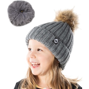 image:imageFunky Junque Toddler Winter Hat with Detachable Pom Poms Warm Knitted Beanie Cap Stretchy Fit for Girls and Boys Ages 16Charcoal