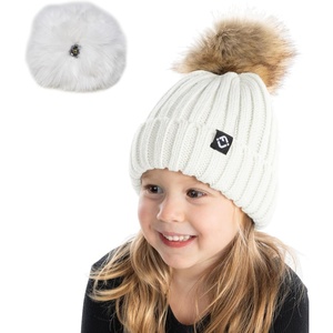image:imageFunky Junque Toddler Winter Hat with Detachable Pom Poms Warm Knitted Beanie Cap Stretchy Fit for Girls and Boys Ages 16Ivory