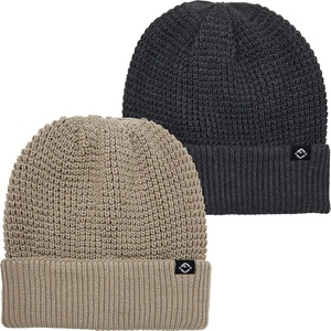 image:imageFunky Junque Unisex Waffle Beanie Knit Winter Hat Super Soft Ultra Warm DoubleLayered Ski Cap with Ribbed Cuff2 Pack Charcoal  Beige