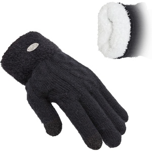 image:imageFunky Junque Winter Gloves for Women  Cable Knit Touchscreen Gloves with Fuzzy Cuffs Insulated DoubleLined Thermal WarmthBlack