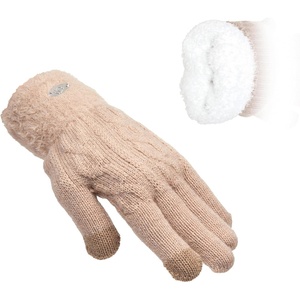 image:imageFunky Junque Winter Gloves for Women  Cable Knit Touchscreen Gloves with Fuzzy Cuffs Insulated DoubleLined Thermal WarmthTaupe