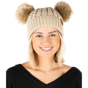 image:imageFunky Junque Womens Double Pom Pom Beanie  Soft Knit Winter Hat for Women amp Teens Warm Cuffed Beanie with Faux Fur PomsBeigeNatural Faux Fur