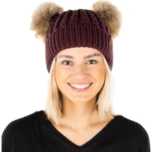 image:imageFunky Junque Womens Double Pom Pom Beanie  Soft Knit Winter Hat for Women amp Teens Warm Cuffed Beanie with Faux Fur PomsBerryNatural Faux Fur