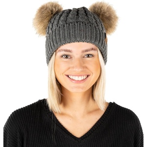image:imageFunky Junque Womens Double Pom Pom Beanie  Soft Knit Winter Hat for Women amp Teens Warm Cuffed Beanie with Faux Fur PomsCharcoalNatural Faux Fur