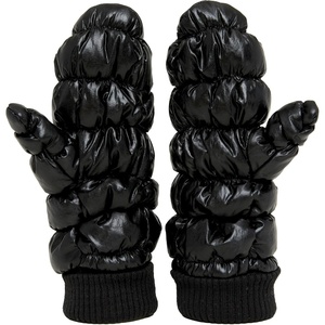 image:imageFunky Junque Womens Fleece Lined Puffer Mittens Gloves Cold Weather Accessory for Ice Skating Shiny Metallic Knit CuffBlack
