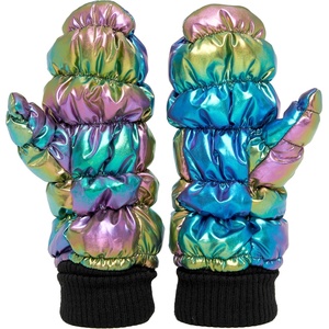 image:imageFunky Junque Womens Fleece Lined Puffer Mittens Gloves Cold Weather Accessory for Ice Skating Shiny Metallic Knit CuffMulticolor