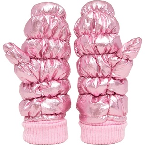 image:imageFunky Junque Womens Fleece Lined Puffer Mittens Gloves Cold Weather Accessory for Ice Skating Shiny Metallic Knit CuffPink