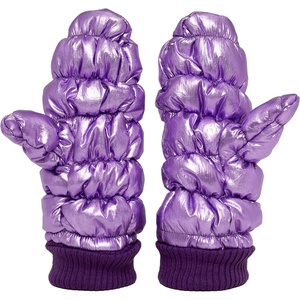 image:imageFunky Junque Womens Fleece Lined Puffer Mittens Gloves Cold Weather Accessory for Ice Skating Shiny Metallic Knit CuffPurple