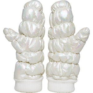 image:imageFunky Junque Womens Fleece Lined Puffer Mittens Gloves Cold Weather Accessory for Ice Skating Shiny Metallic Knit CuffWhite