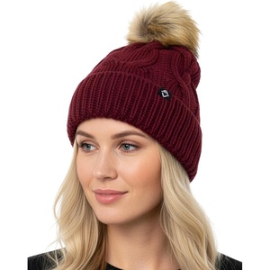 image:imageFunky Junque Womens Fleece Lined Winter Beanie  Cozy Cable Knit Pom Pom Hat  Burgundy Lavender Tan Candy PinkBurgundy