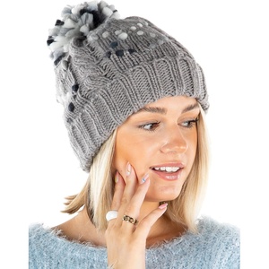 image:imageFunky Junque Womens Jumbo Yarn Chunky Knit Slip Stitch Beanie with Pom Pom HatJumbo Yarn  Heather Grey