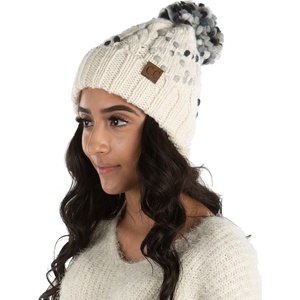 image:imageFunky Junque Womens Jumbo Yarn Chunky Knit Slip Stitch Beanie with Pom Pom HatJumbo Yarn  Ivory