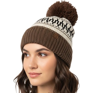 image:imageFunky Junque Womens Knit Pom Beanie  Cozy Womens Winter Hat Apres Ski Cold Weather Beanies with Geometric and Cross DesignBrown  Abstract Yarn