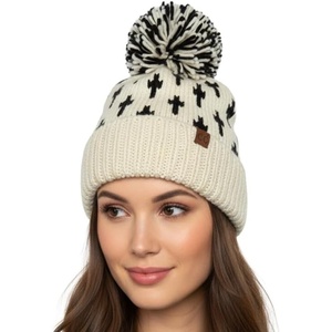 image:imageFunky Junque Womens Knit Pom Beanie  Cozy Womens Winter Hat Apres Ski Cold Weather Beanies with Geometric and Cross DesignCream  Cross