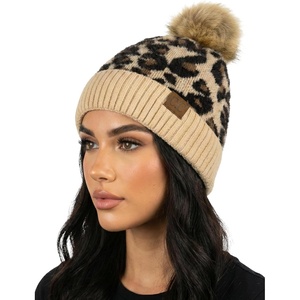 image:imageFunky Junque Womens Pom Pom Beanie  Soft Knit Winter Hat for Women amp Teens Leopard amp Zebra Fashion Animal Print BeaniesLeopard  Beige New
