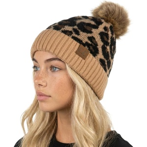 image:imageFunky Junque Womens Pom Pom Beanie  Soft Knit Winter Hat for Women amp Teens Leopard amp Zebra Fashion Animal Print BeaniesLeopard  Latte