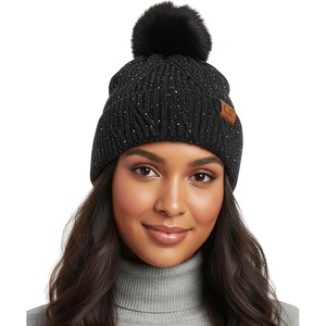 image:imageFunky Junque Womens Pom Pom Beanie  Soft Knit Winter Hats for Women amp Teens Warm Fashionable Beanie with Faux Fur PomsBlack  Sequin