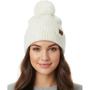 image:imageFunky Junque Womens Pom Pom Beanie  Soft Knit Winter Hats for Women amp Teens Warm Fashionable Beanie with Faux Fur PomsIvory  Sequin