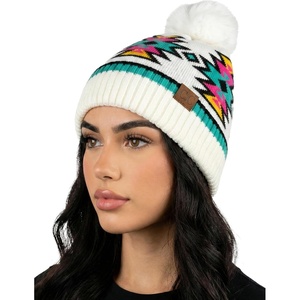 image:imageFunky Junque Womens Pom Pom Beanie  Soft Knit Winter Hats for Women amp Teens Warm Fashionable Beanie with Faux Fur PomsIvory  Southwest Pattern