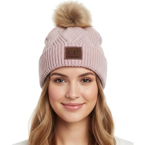 image:imageFunky Junque Womens Pom Pom Beanie  Soft Knit Winter Hats for Women amp Teens Warm Fashionable Beanie with Faux Fur PomsRose  Diagonal Stripes