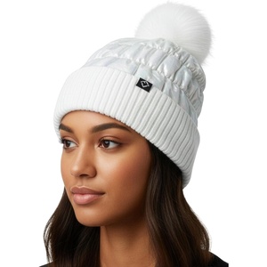 image:imageFunky Junque Womens Puffer Beanie  Stylish Fleece Lined Waterproof Winter Hat with Faux Fur Pom Pom Trendy Cozy AccessoryWhite