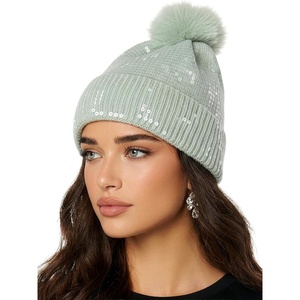 image:imageFunky Junque Womens Sequin Pom Beanies  Soft Knit Sparkly Bling Winter Hats for Women Faux Fur Pom Glitter Sparkle HatSmooth Sequin  Winter Mint