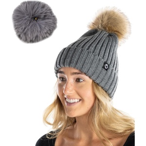 image:imageFunky Junque Womens Winter Detachable Pom Beanie  Warm Knit Hat with Removable Faux Fur Pom Soft Stretch Acrylic Cozy CapCharcoal
