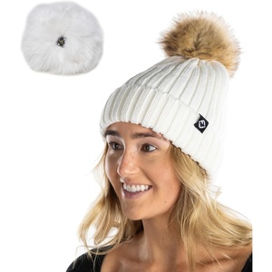 image:imageFunky Junque Womens Winter Detachable Pom Beanie  Warm Knit Hat with Removable Faux Fur Pom Soft Stretch Acrylic Cozy CapIvory